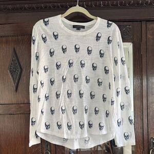 Zadig & Voltaire White Top with Black Skull Pattern 100% Cotton